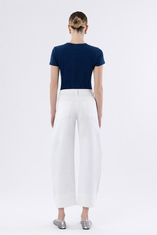 High Rise Cuffed Crop Barrel Jeans
