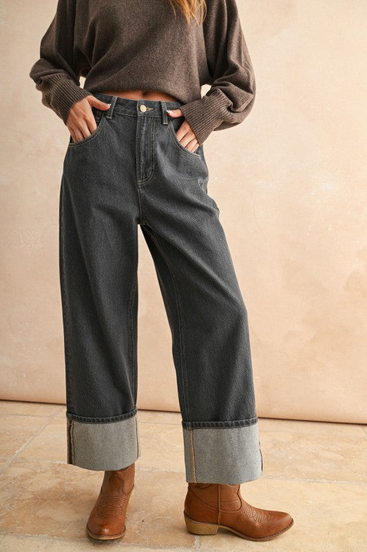 Washed Grey Cuffed Jeans