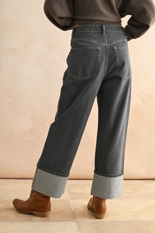 Washed Grey Cuffed Jeans