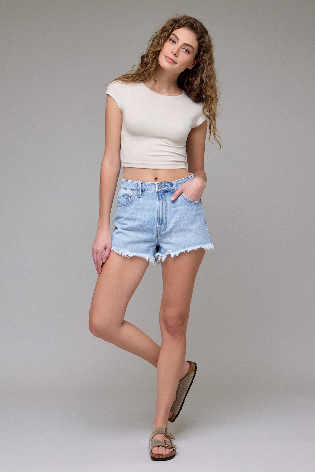 Light Wash Freyed Shorts