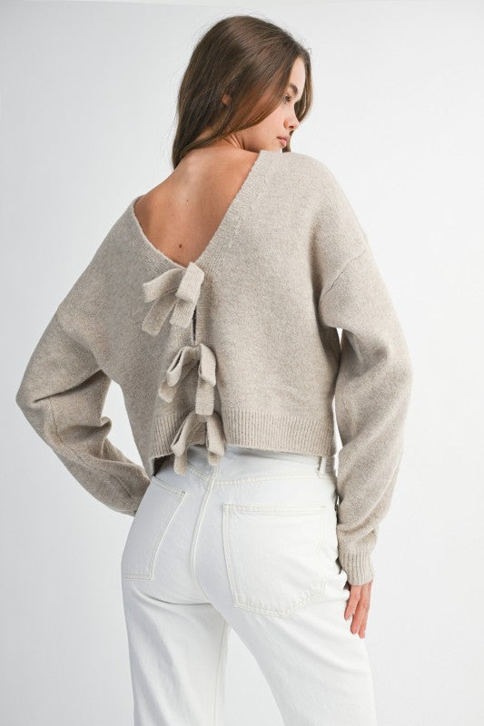 Lillian Bow Sweater (Light Taupe)