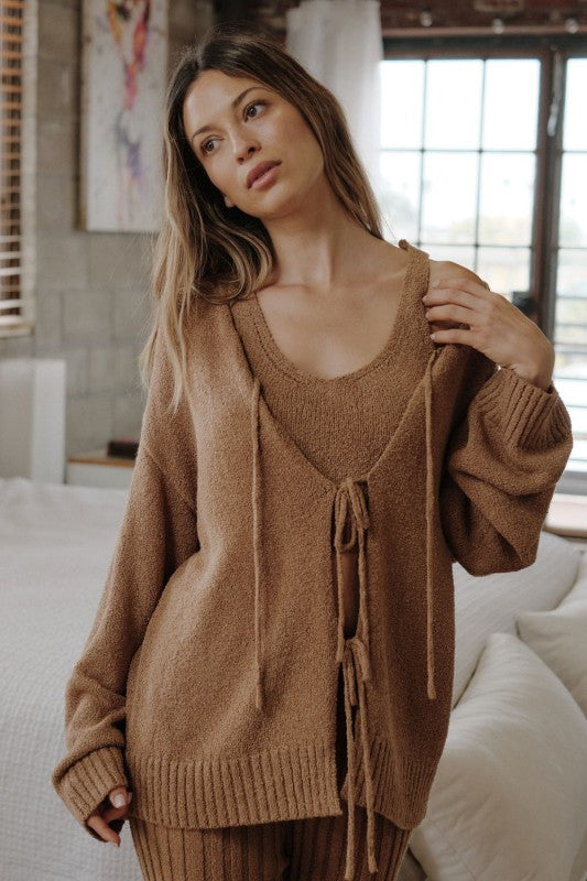 Caramel Tie Cardigan Set (3 piece)