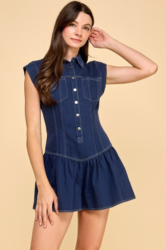 Navy Denim Flare Romper