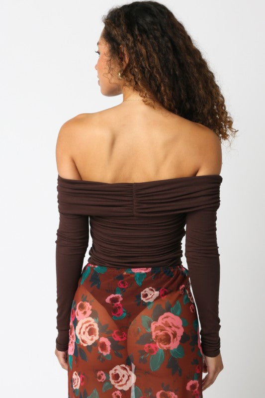 Brown Off The Shoulder Bodysuit
