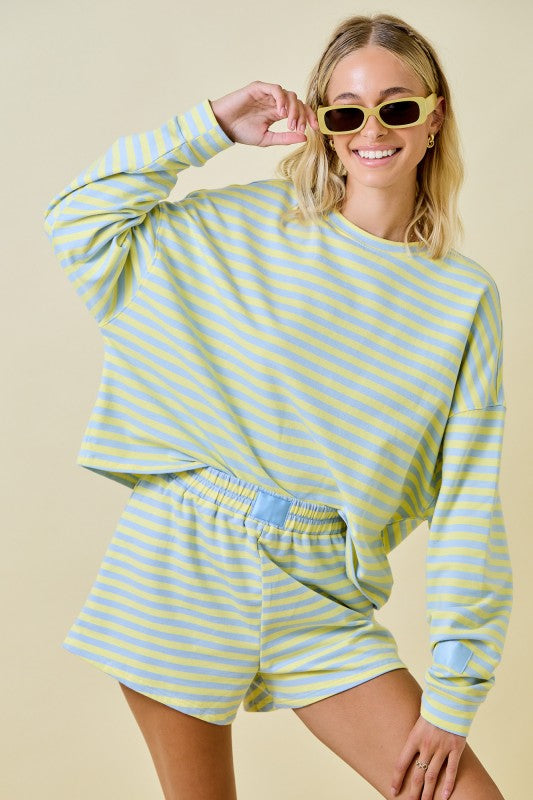 Blueberry Lemon Stripe Shorts Set