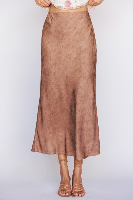 Brown Satin Floral Midi