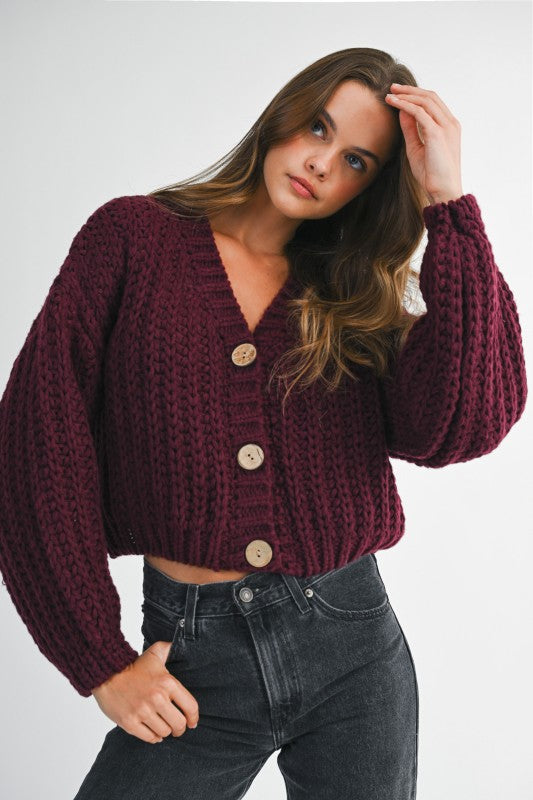 Burgundy Cropped Cardigan