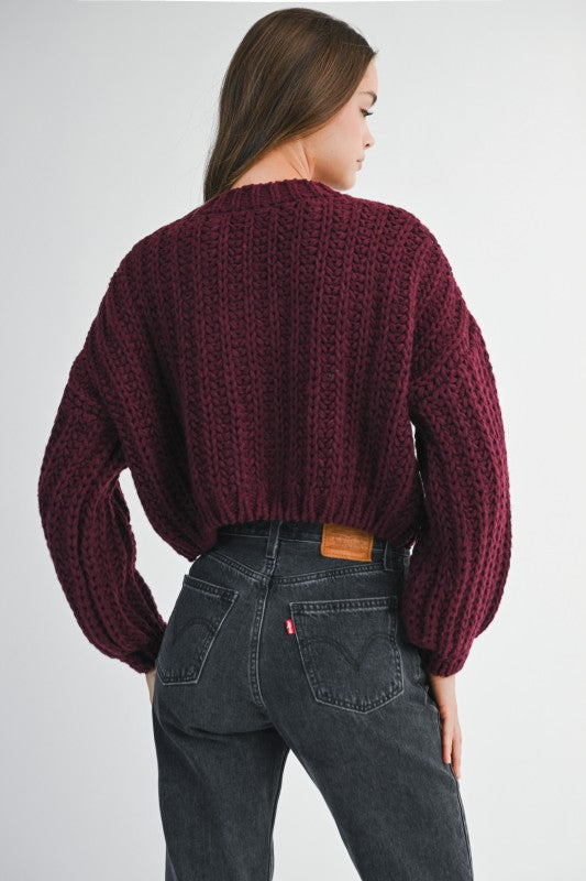 Burgundy Cropped Cardigan