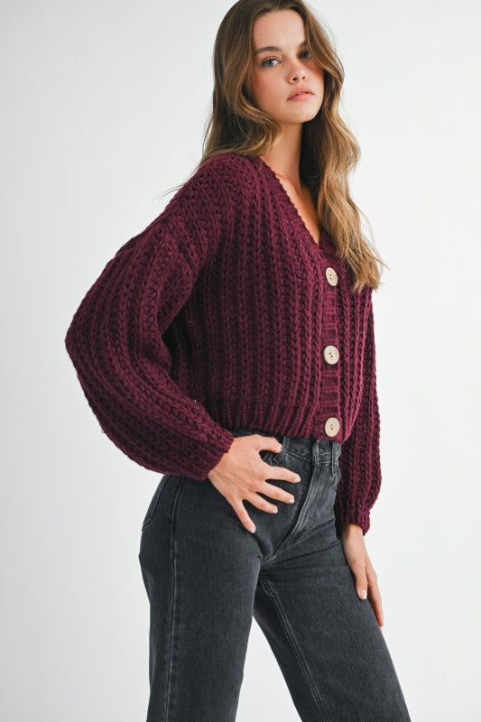 Burgundy Cropped Cardigan