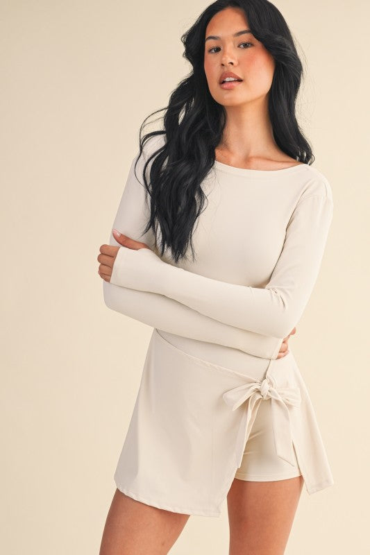 Cream Long Sleeve Wrap Romper