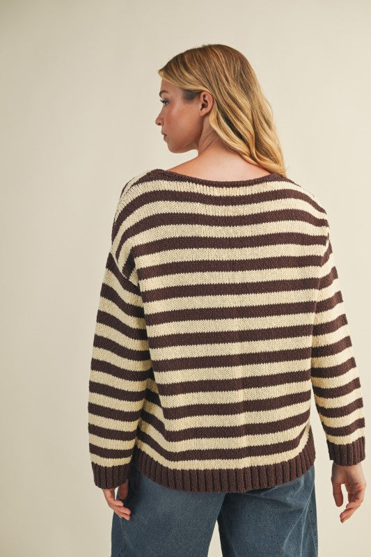 Dallas Stripe Sweater (Brown/White)