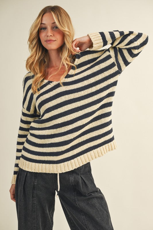 Dallas Stripe Sweater (Navy/White)