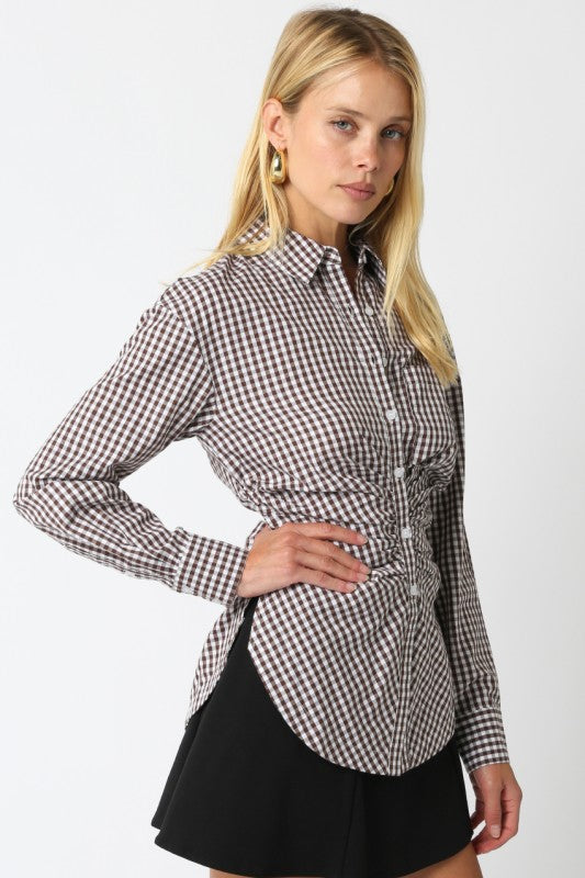 Olivia Button Up (Brown Plaid)