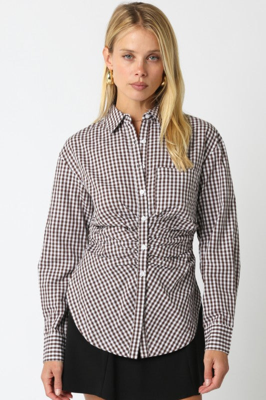 Olivia Button Up (Brown Plaid)