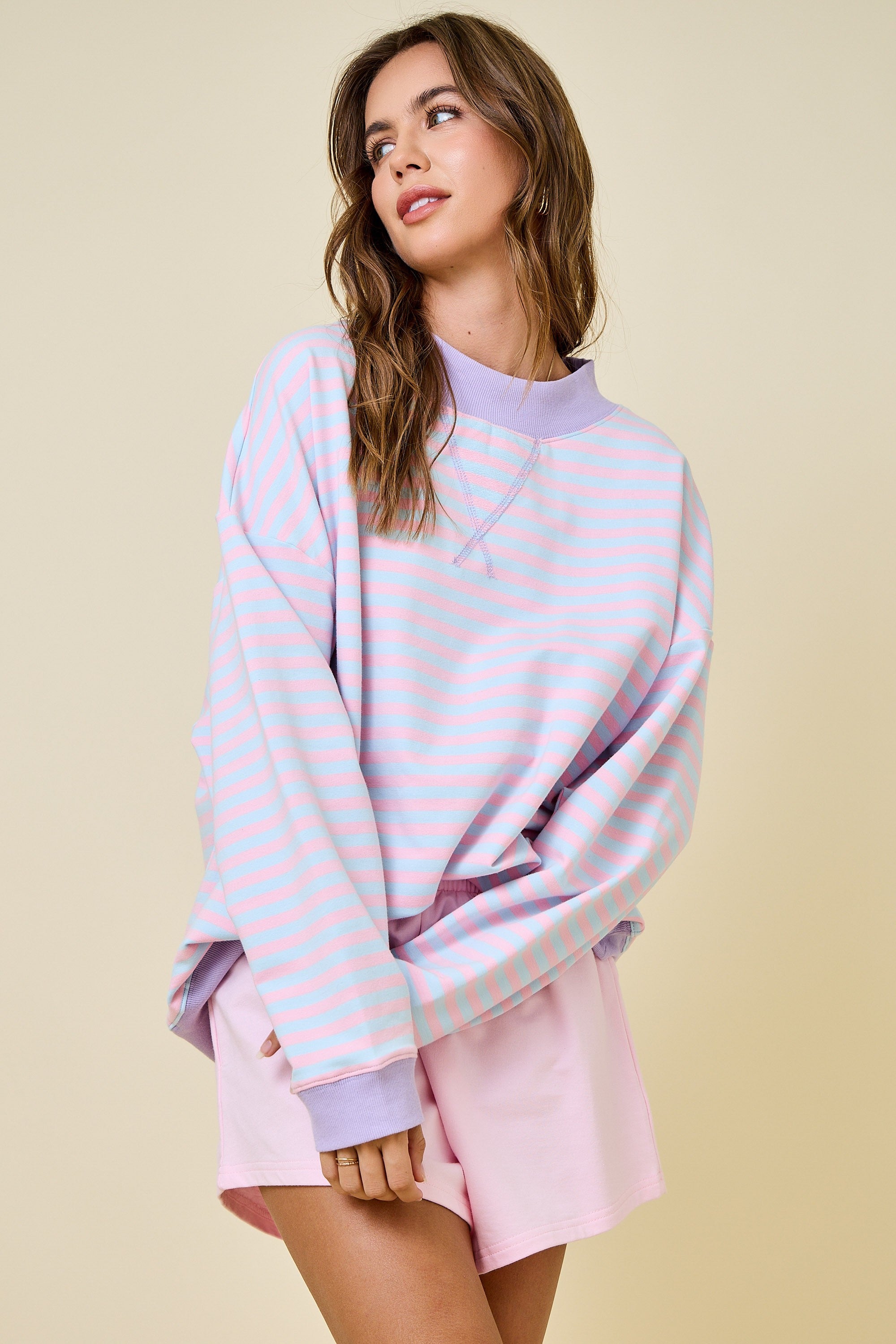 The Sugar Stripe Mockneck (Pink/Blue)