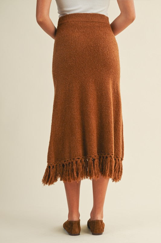 The Caramel Knit Fringe Skirt