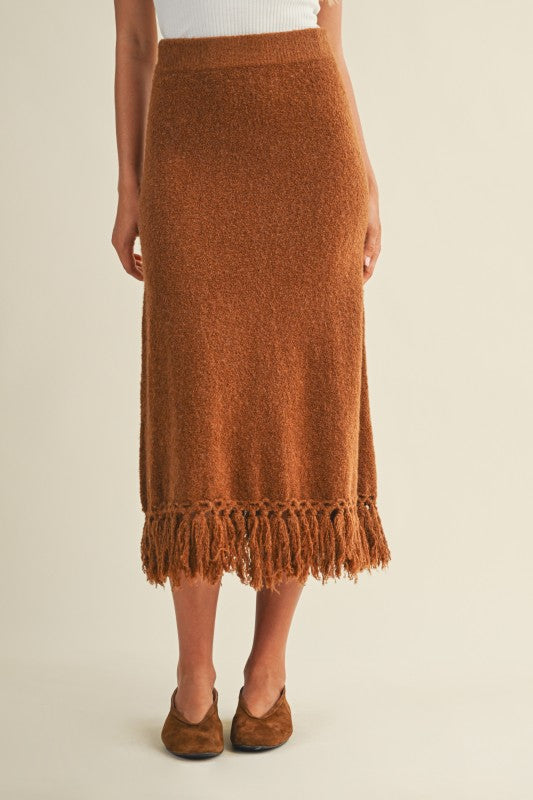 The Caramel Knit Fringe Skirt