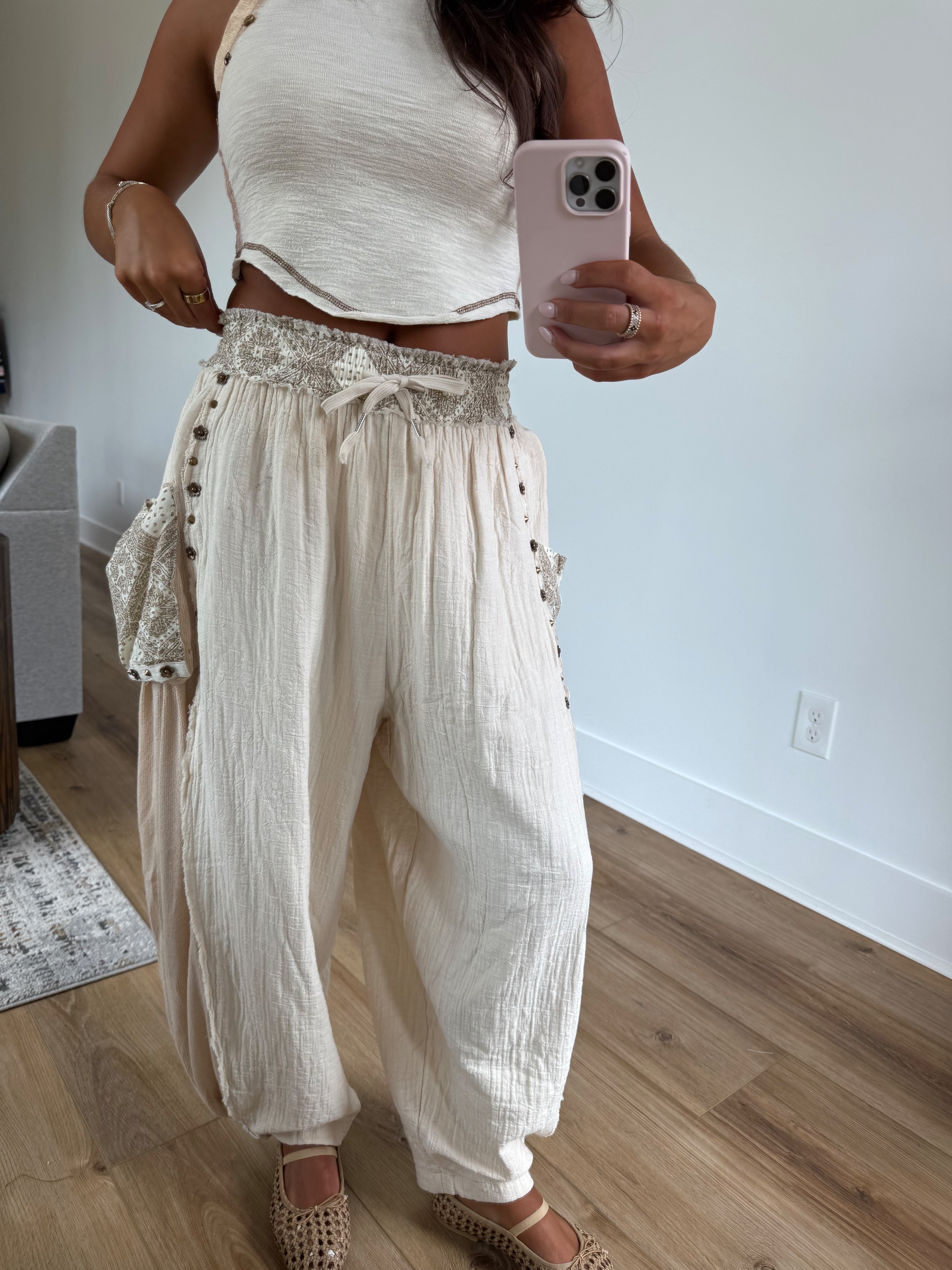 Cream Studded Joggers (PRE-ORDER (Mid-October)/ Restock)