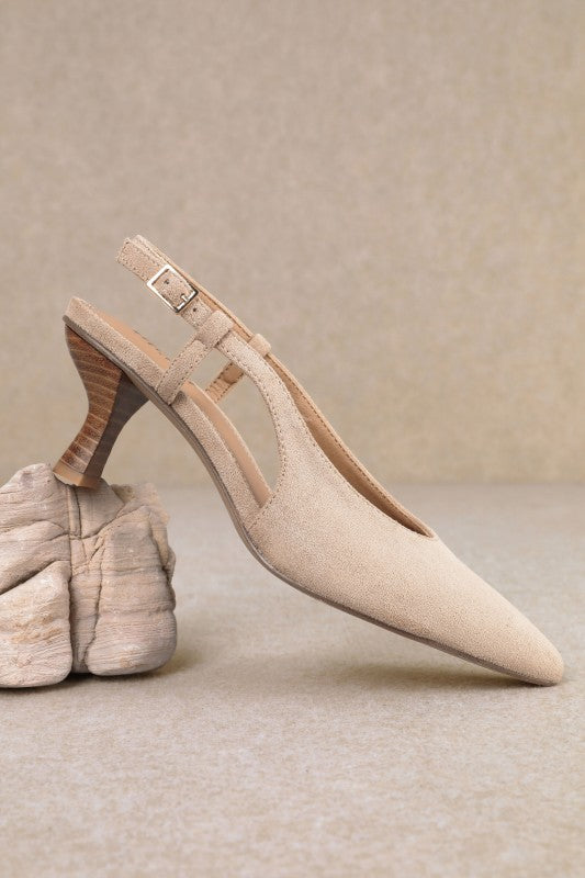 Beige Muse Sling Back Kitten Heel