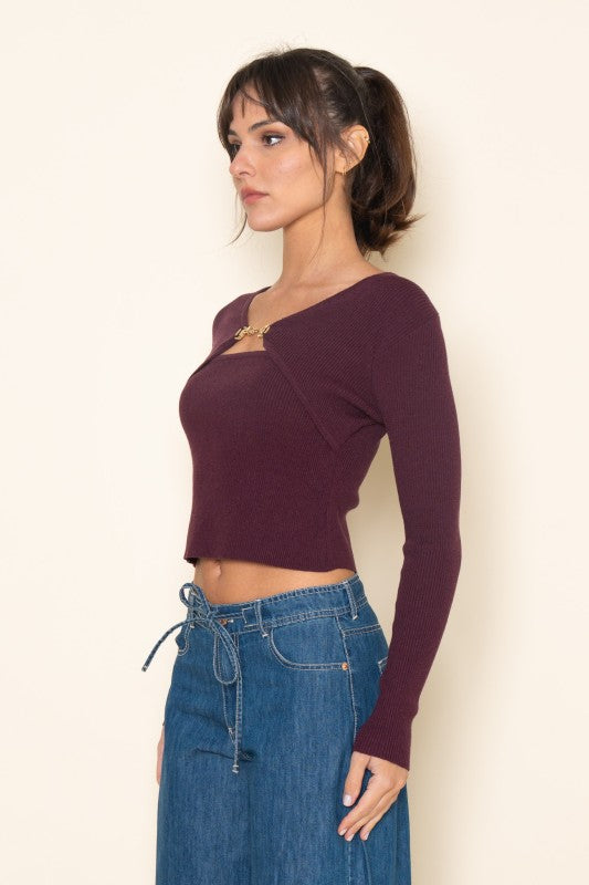 Plum Ribbed Clasp Top