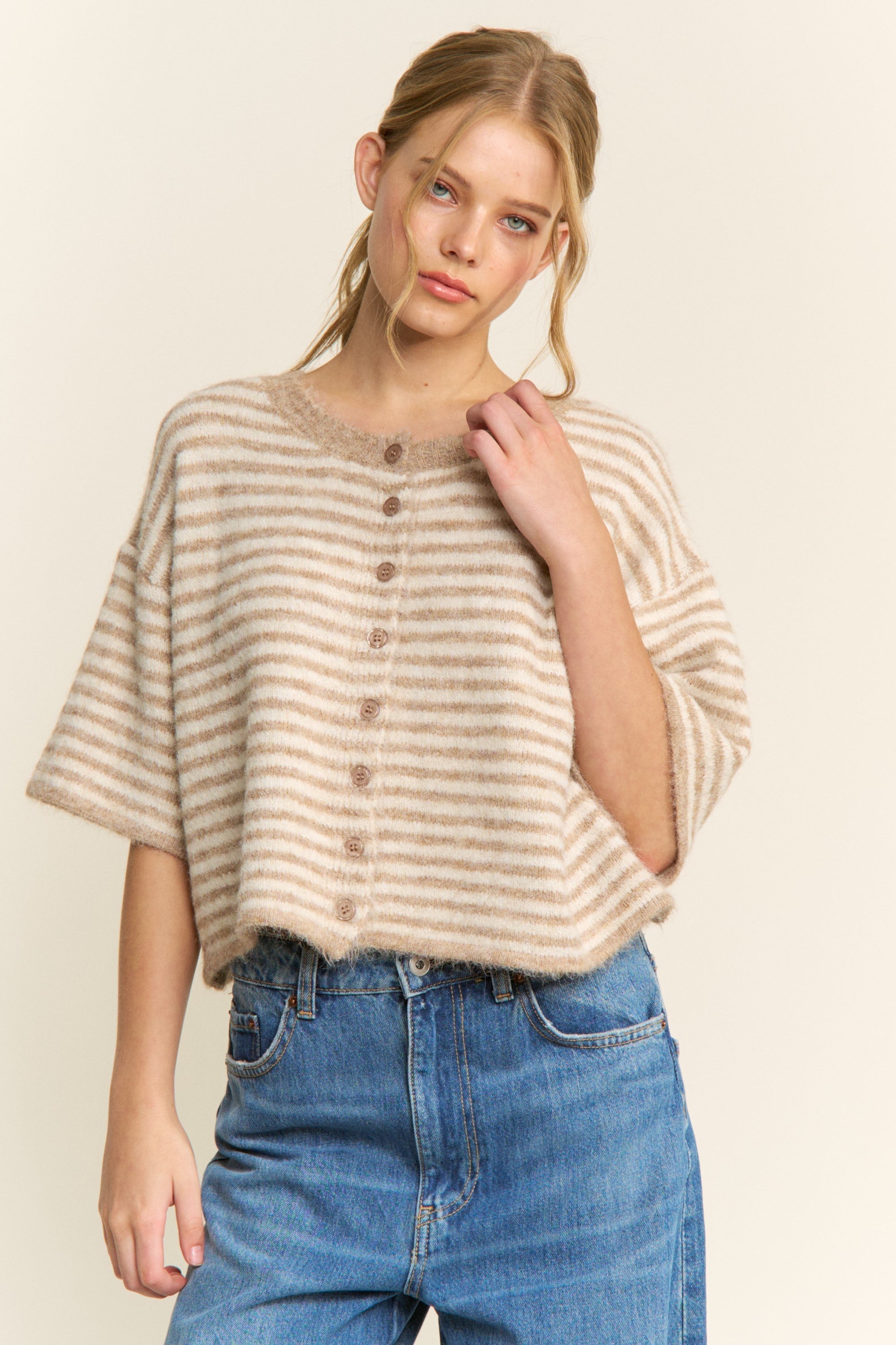 The Cloud Cardi (Tan Stripes)
