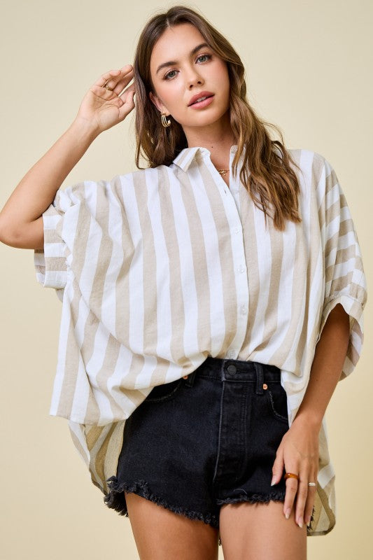 The Effortless Stripe Shirt (Taupe)