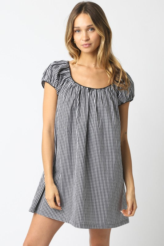 Babydoll Gingham Mini Dress (Black)