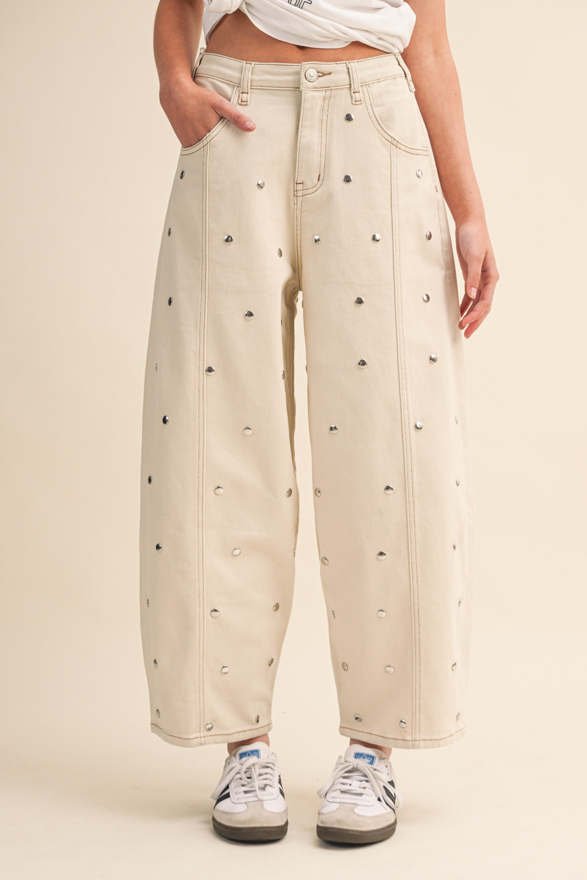 Studded Dot Jeans (Cream)
