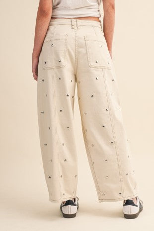 Studded Dot Jeans (Cream)