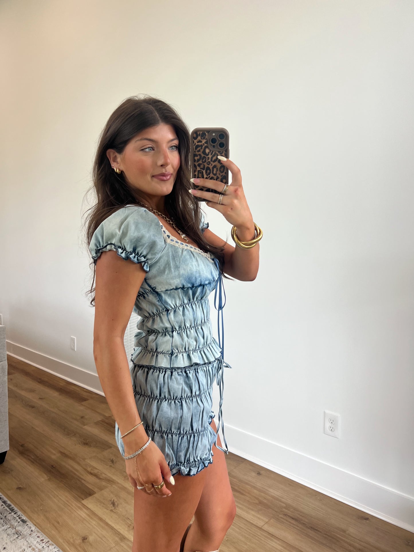 Denim Crinkle Shorts Set