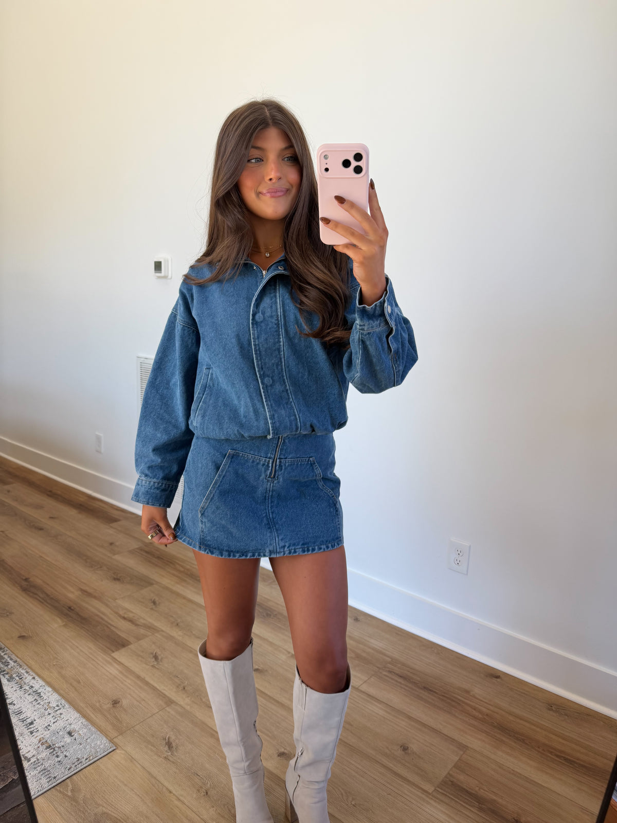 Denim Mock Neck Mini Dress