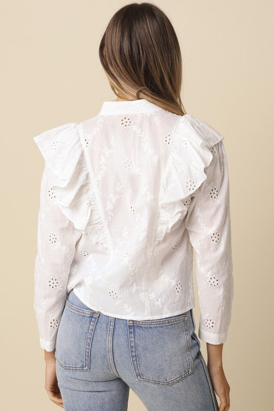 White Ruffle Eyelet Blouse