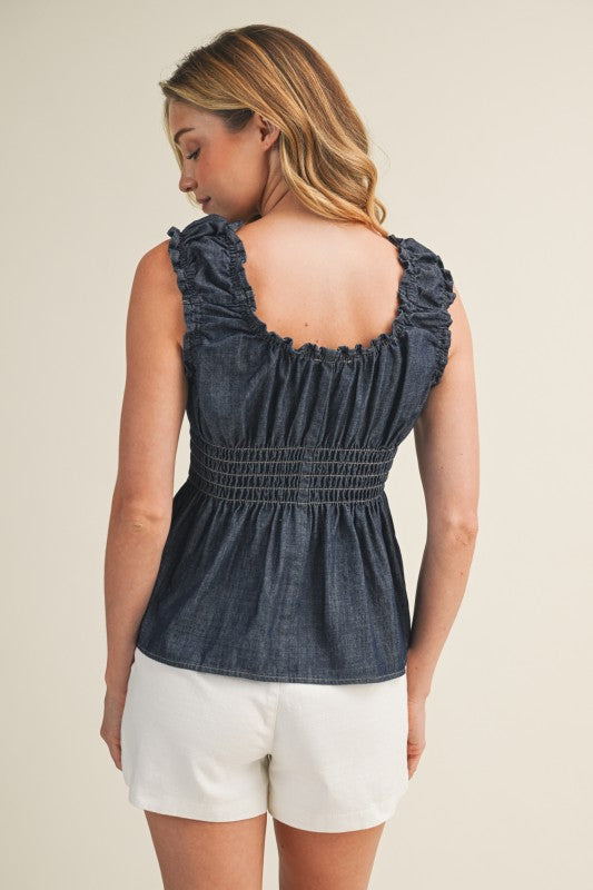 Denim Smocked Peplum Top