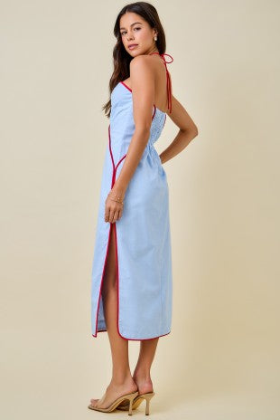 Varsity Line Dress (Baby Blue/Red)
