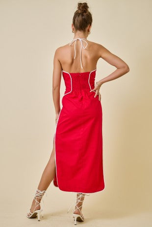 Varsity Line Dress (Red/White)
