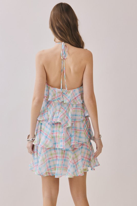 Pastel Plaid Ruffle Mini Dress