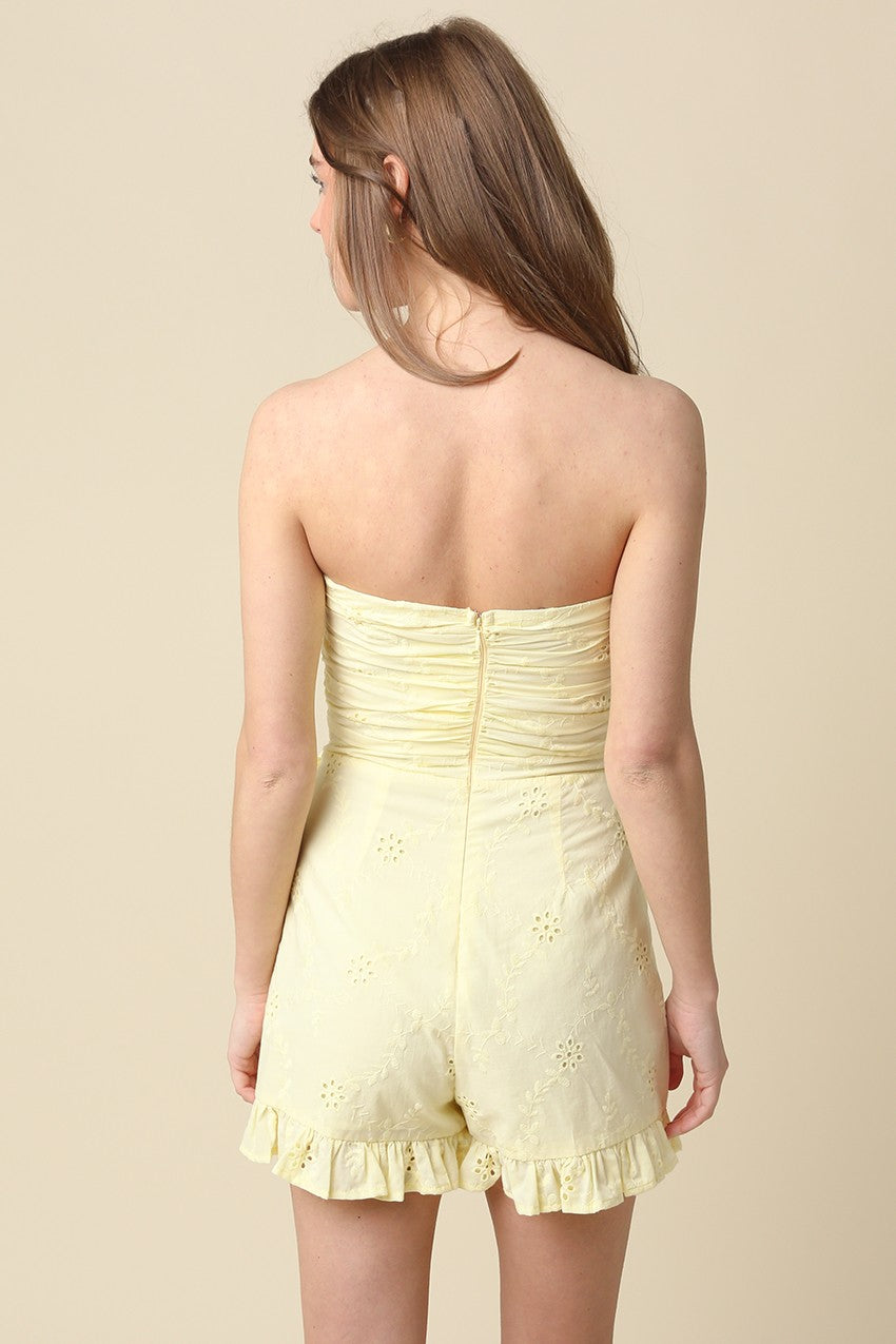 Yellow Eyelet Wrap Romper