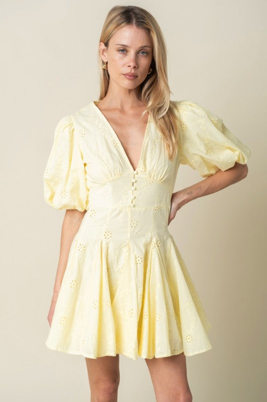 Kyndall Eyelet Mini Dress (Yellow)