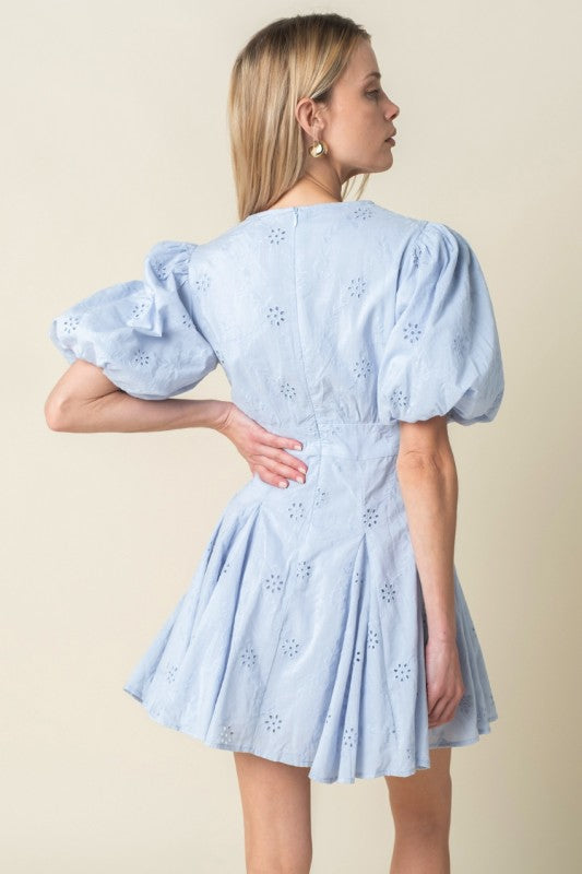 Kyndall Eyelet Mini Dress (Blue)