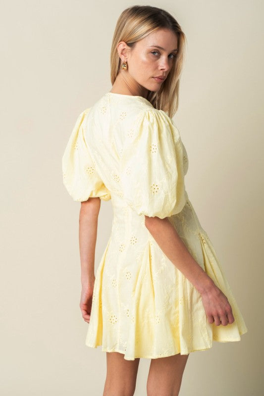 Kyndall Eyelet Mini Dress (Yellow)