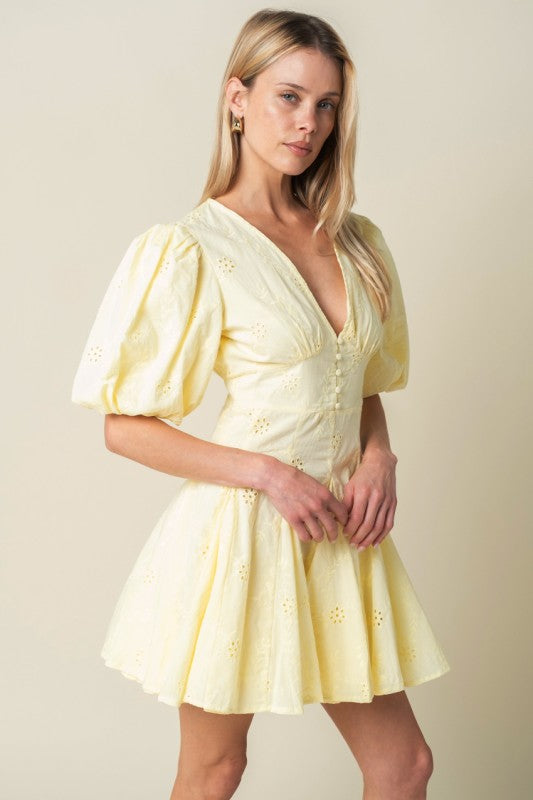 Kyndall Eyelet Mini Dress (Yellow)