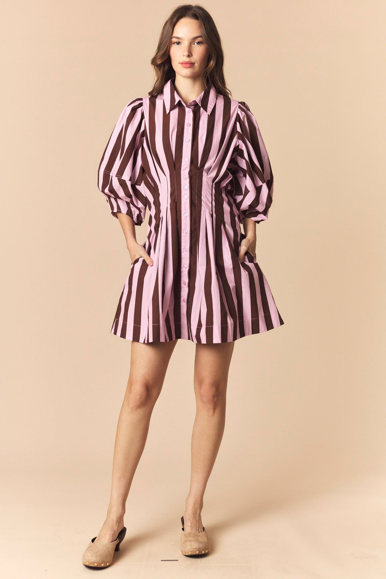 Birdie Mini Dress (Pink/Brown)