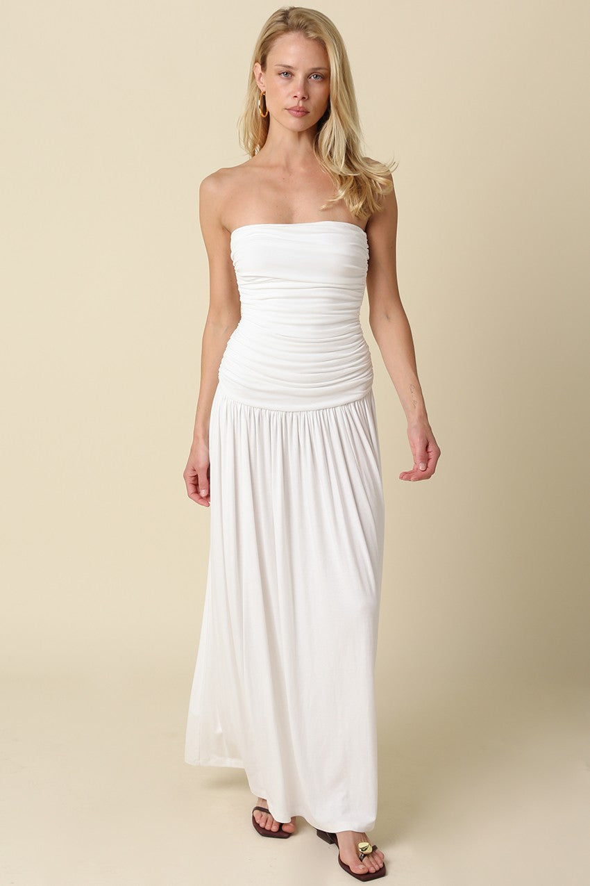 White Ruched Maxi Dress