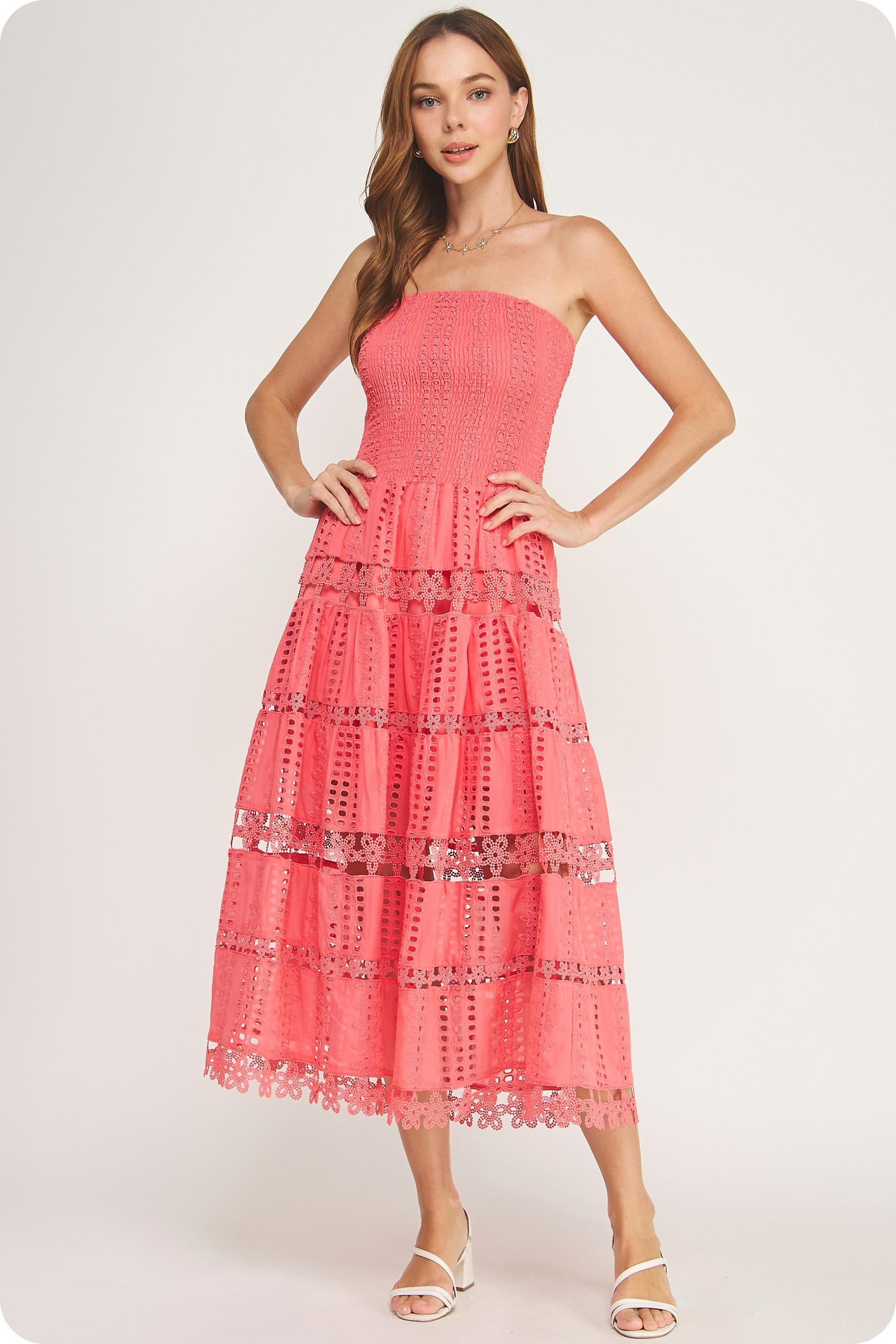 Lace Soirée Dress (Coral)