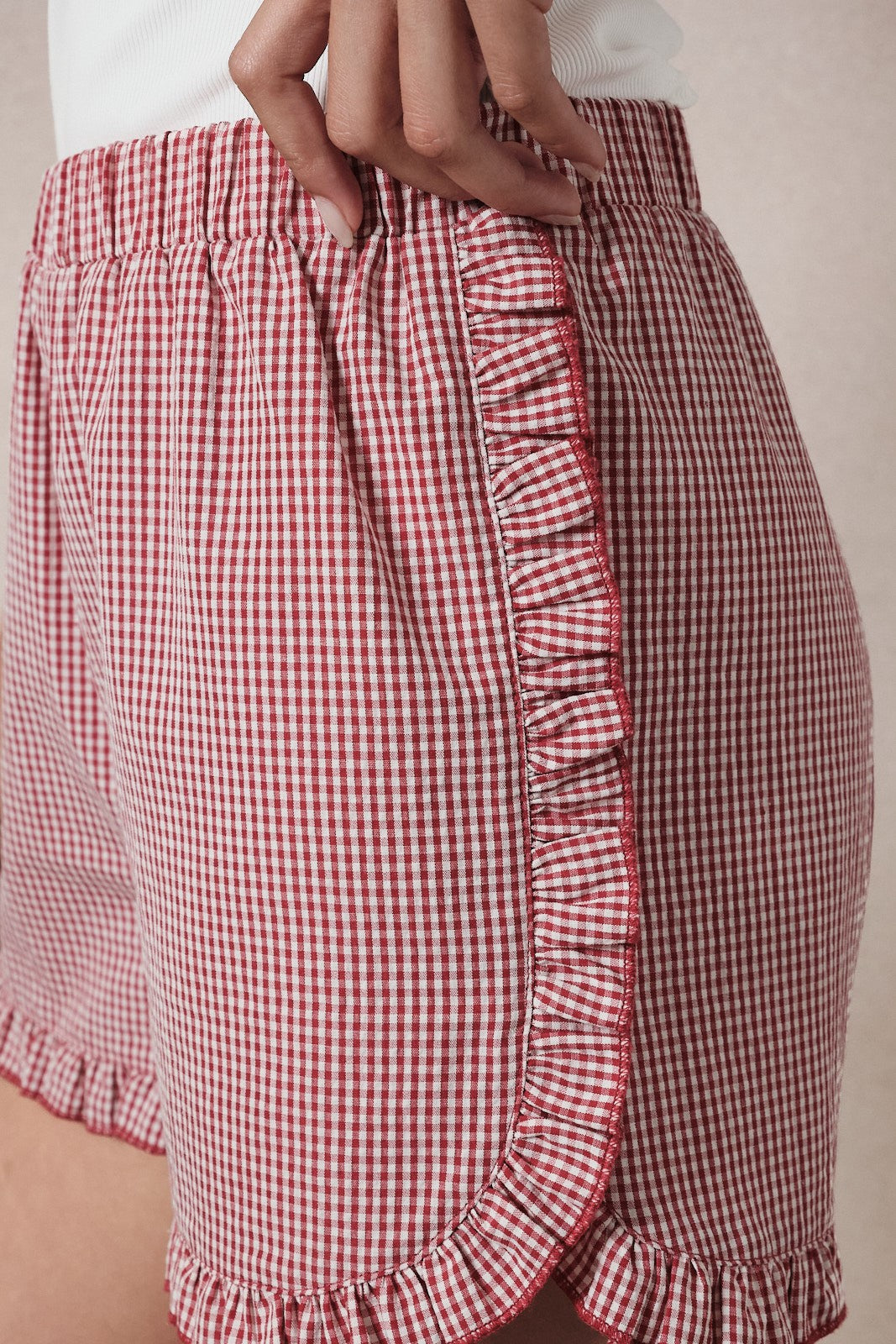 Red Gingham Ruffle Shorts