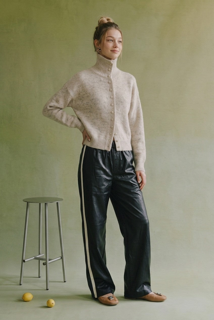Cream Button Mock Neck Cardigan