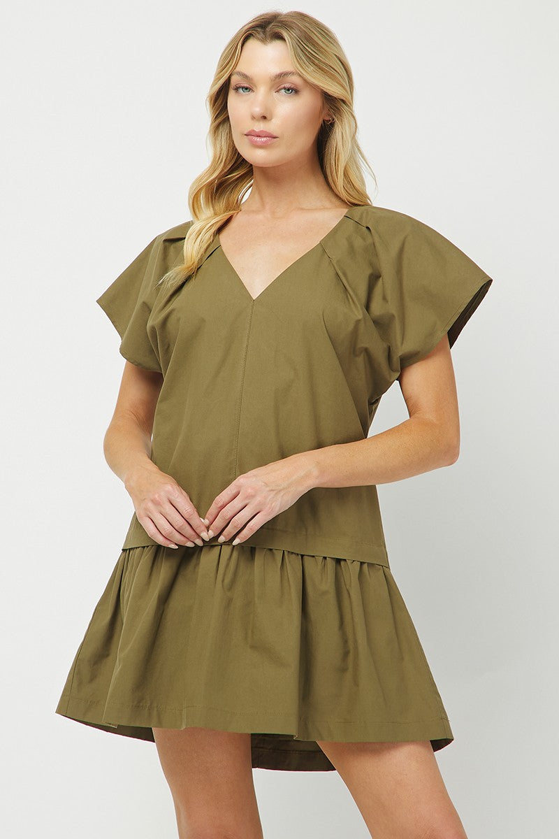 Olive Flutter Mini Dress
