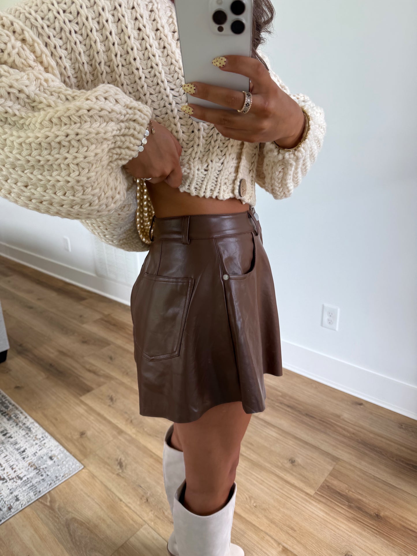Brown Leather Flare Shorts (PRE-ORDER (1-2 weeks)/ Restock)