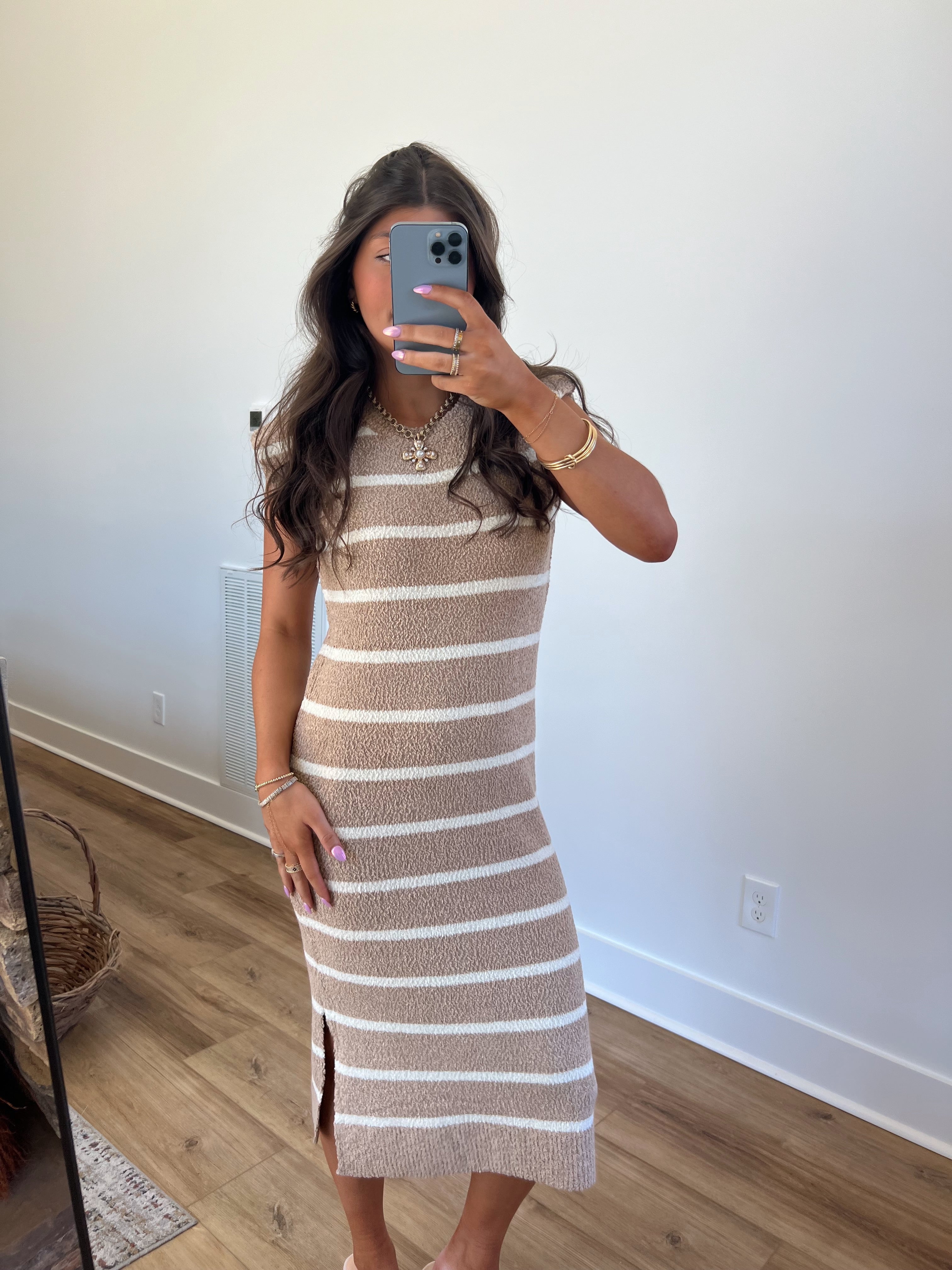Salted Stripes Midi Dress (Taupe)