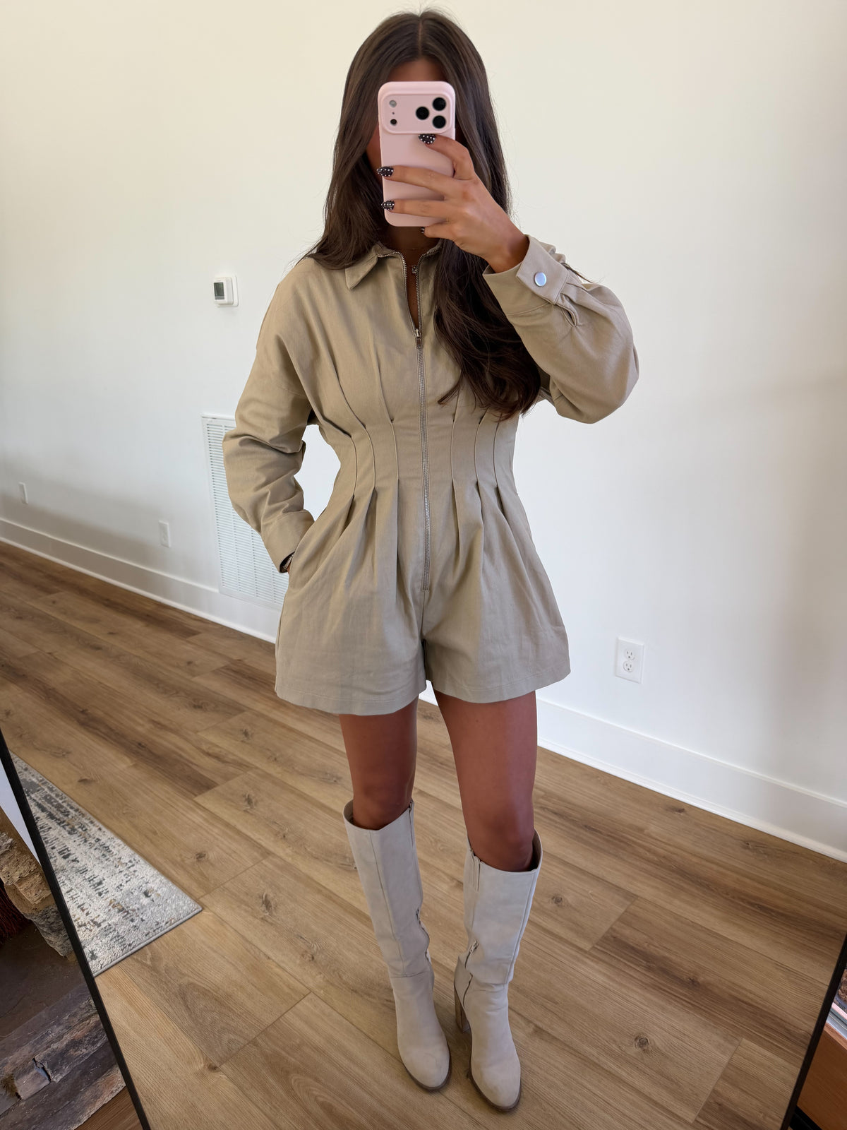 Toasted Almond Pleated Romper